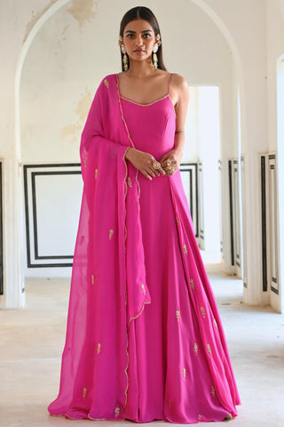 Bright pink rahi floor-length anarkali with dupatta