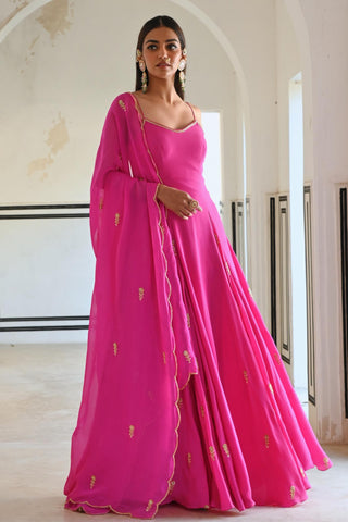 Bright pink rahi floor-length anarkali with dupatta