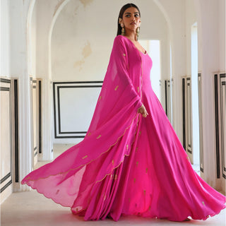 Bright pink rahi floor-length anarkali with dupatta