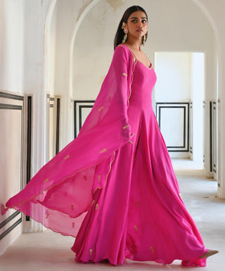 Bright pink rahi floor-length anarkali with dupatta