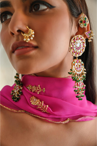 Bright pink rahi floor-length anarkali with dupatta