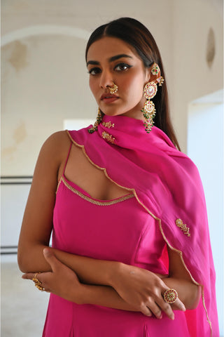 Bright pink rahi floor-length anarkali with dupatta
