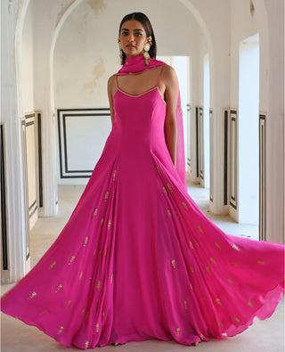 Bright pink rahi floor-length anarkali with dupatta