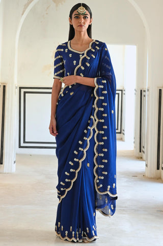 Royal blue rahi saree with raglan sleeve blouse