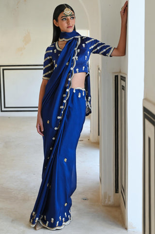 Royal blue rahi saree with raglan sleeve blouse