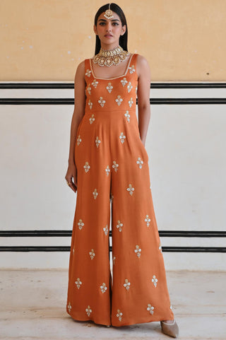 Orange rahi flared jumpsuit