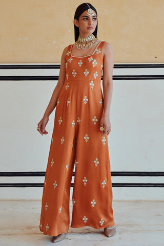 Orange rahi flared jumpsuit