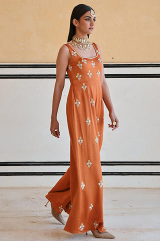 Orange rahi flared jumpsuit