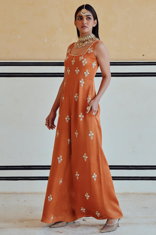 Orange rahi flared jumpsuit