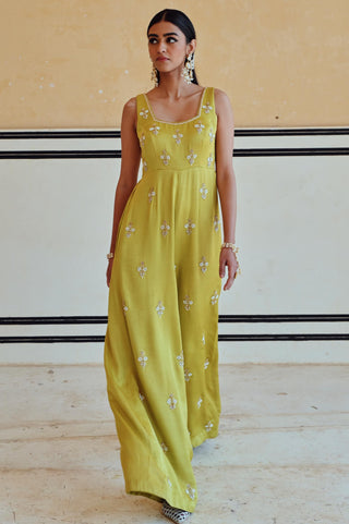 Lime green rahi flared jumpsuit