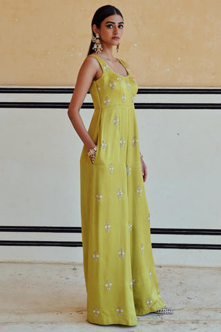 Lime green rahi flared jumpsuit