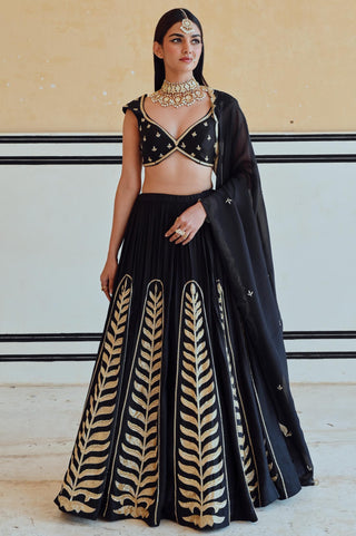 Black rahi lehenga with blouse and dupatta