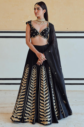 Black rahi lehenga with blouse and dupatta