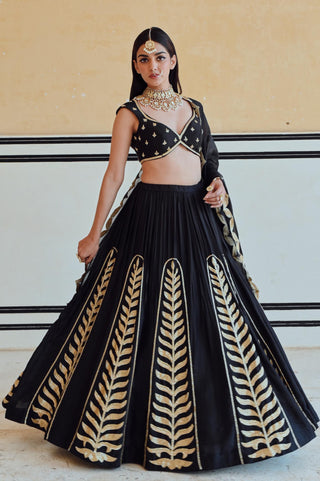 Black rahi lehenga with blouse and dupatta