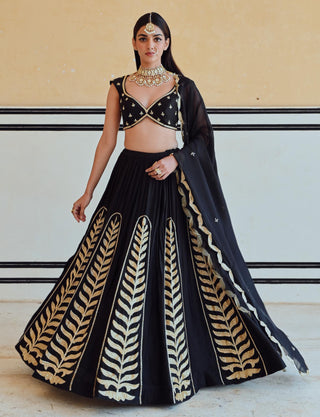 Black rahi lehenga with blouse and dupatta