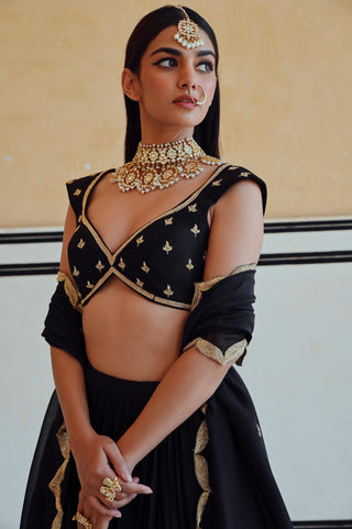Black rahi lehenga with blouse and dupatta