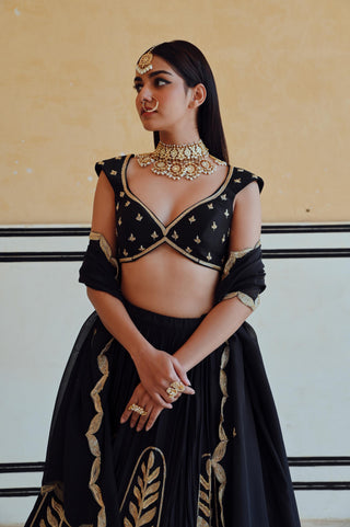 Black rahi lehenga with blouse and dupatta