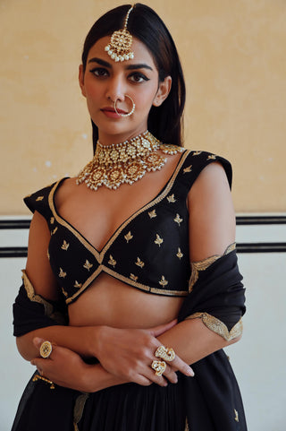 Black rahi lehenga with blouse and dupatta