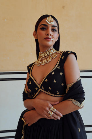 Black rahi lehenga with blouse and dupatta