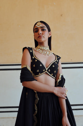 Black rahi lehenga with blouse and dupatta