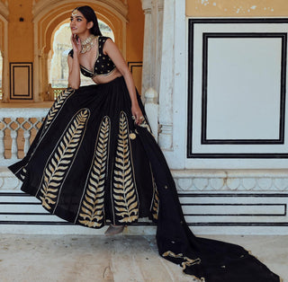 Black rahi lehenga with blouse and dupatta