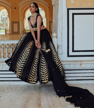 Black rahi lehenga with blouse and dupatta