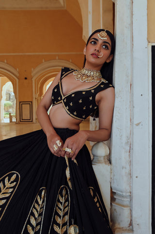 Black rahi lehenga with blouse and dupatta
