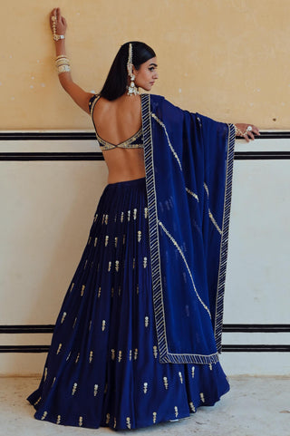 Royal blue rahi blouse with lehenga and dupatta