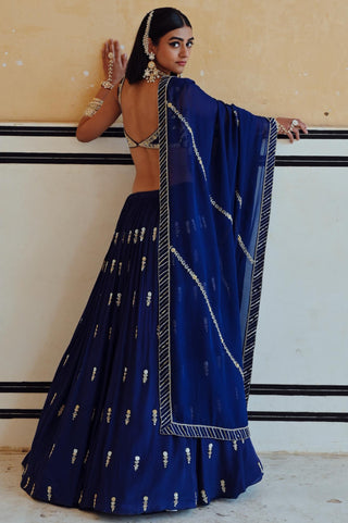 Royal blue rahi blouse with lehenga and dupatta