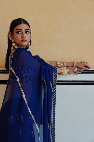 Royal blue rahi blouse with lehenga and dupatta