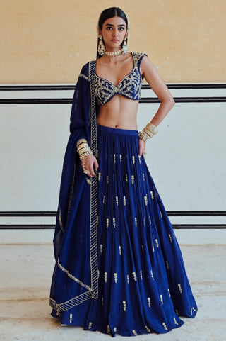 Royal blue rahi blouse with lehenga and dupatta
