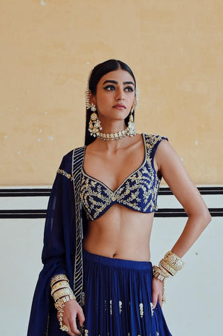 Royal blue rahi blouse with lehenga and dupatta