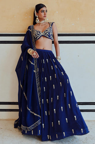 Royal blue rahi blouse with lehenga and dupatta