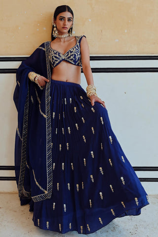 Royal blue rahi blouse with lehenga and dupatta