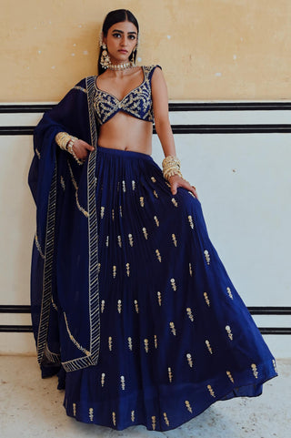 Royal blue rahi blouse with lehenga and dupatta