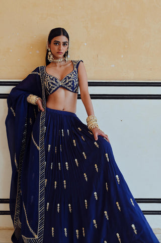 Royal blue rahi blouse with lehenga and dupatta