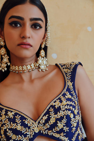 Royal blue rahi blouse with lehenga and dupatta