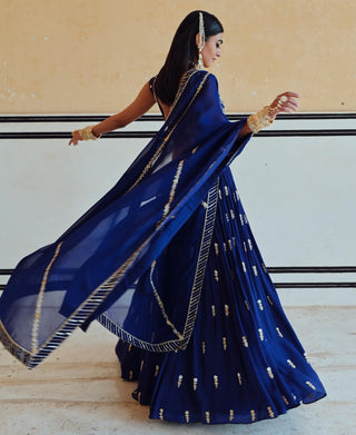 Royal blue rahi blouse with lehenga and dupatta