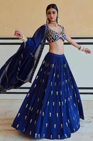 Royal blue rahi blouse with lehenga and dupatta