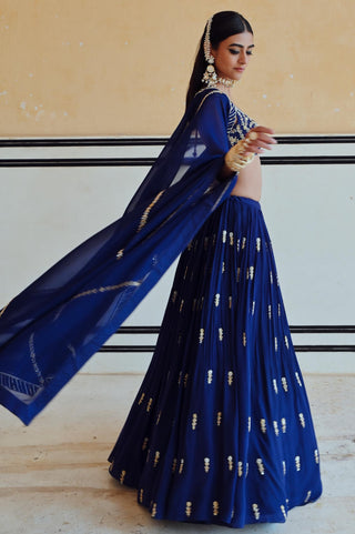 Royal blue rahi blouse with lehenga and dupatta