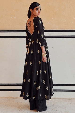 Black rahi anarkali with palazzo and dupatta