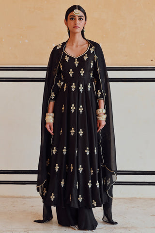 Black rahi anarkali with palazzo and dupatta