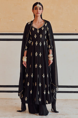 Black rahi anarkali with palazzo and dupatta