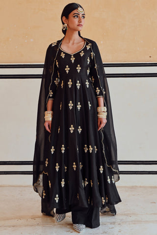 Black rahi anarkali with palazzo and dupatta