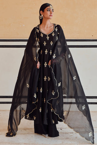 Black rahi anarkali with palazzo and dupatta