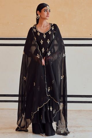 Black rahi anarkali with palazzo and dupatta
