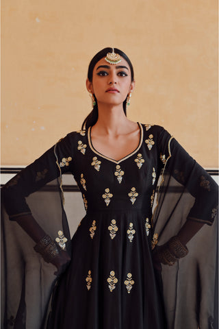 Black rahi anarkali with palazzo and dupatta