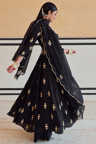 Black rahi anarkali with palazzo and dupatta