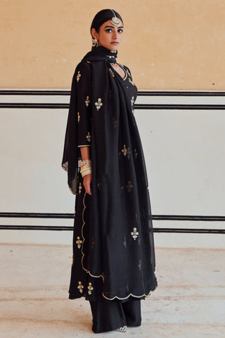 Black rahi anarkali with palazzo and dupatta