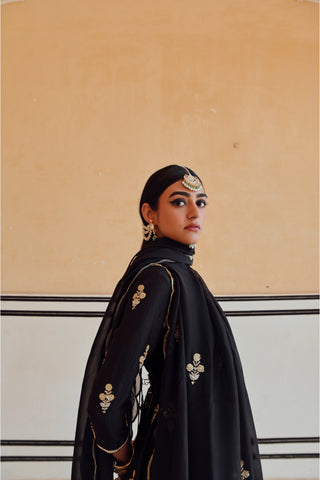 Black rahi anarkali with palazzo and dupatta